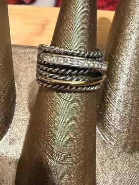 Mixed metal crossover Multi-Band Rope and Pavé Sz7 ring